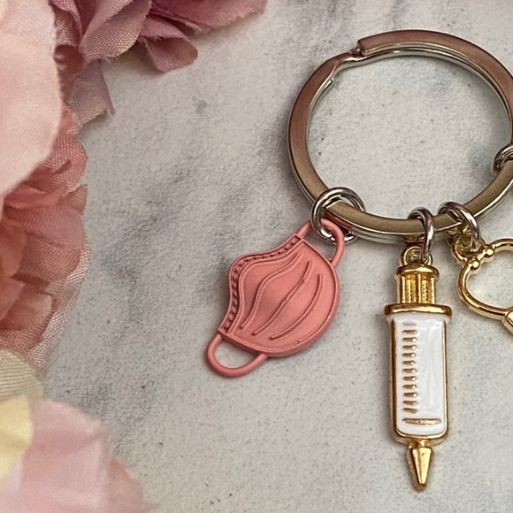 Nurses Keychain with Stethoscope, Nurses Cap & Pink Face Mask - Picture 8 of 16